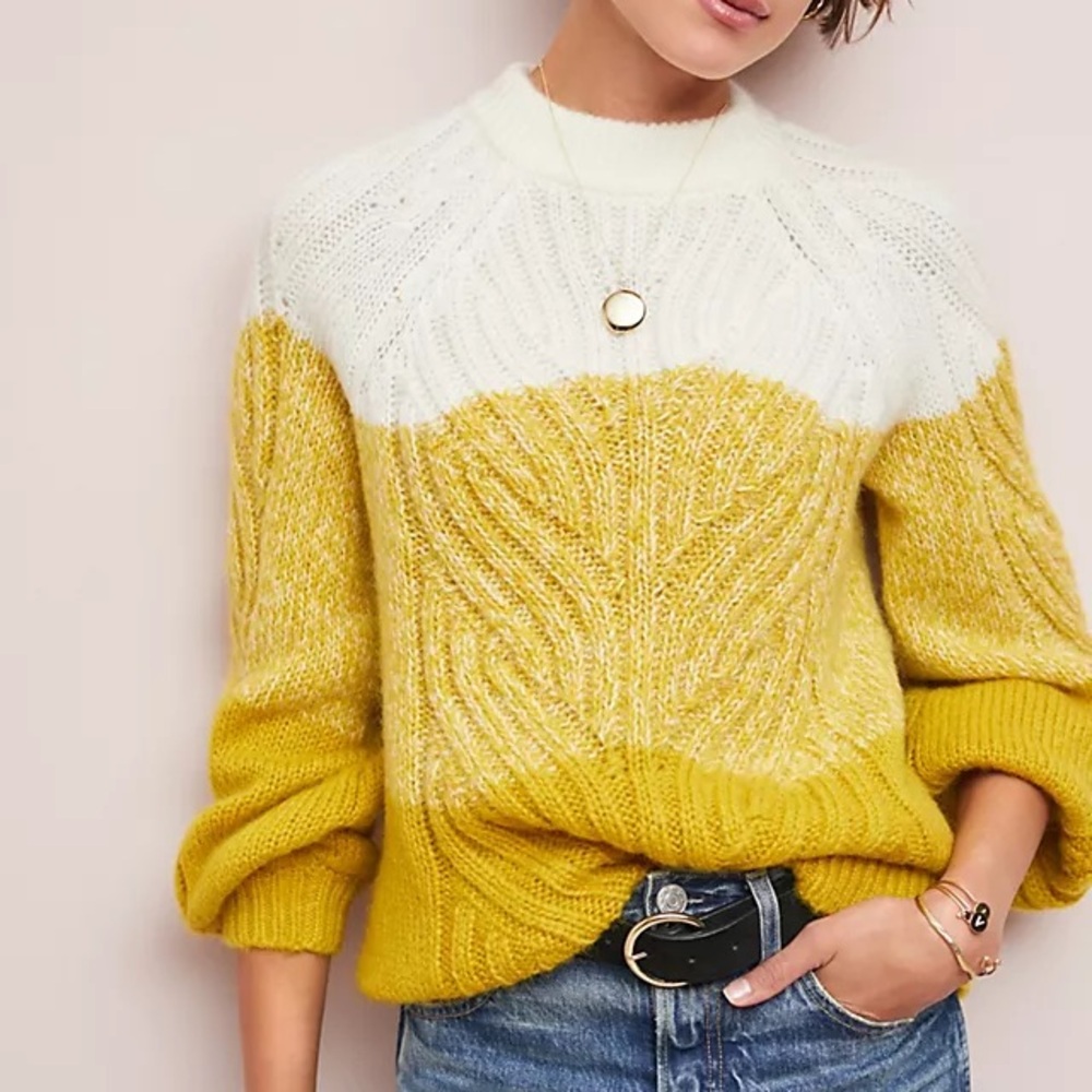 Second Female Nord Knit O-Neck Mustard Cable Knit Wool/Poly/Mohair Sweater 36/S